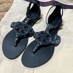 Tory Burch Navy Miller Scarf Sandals